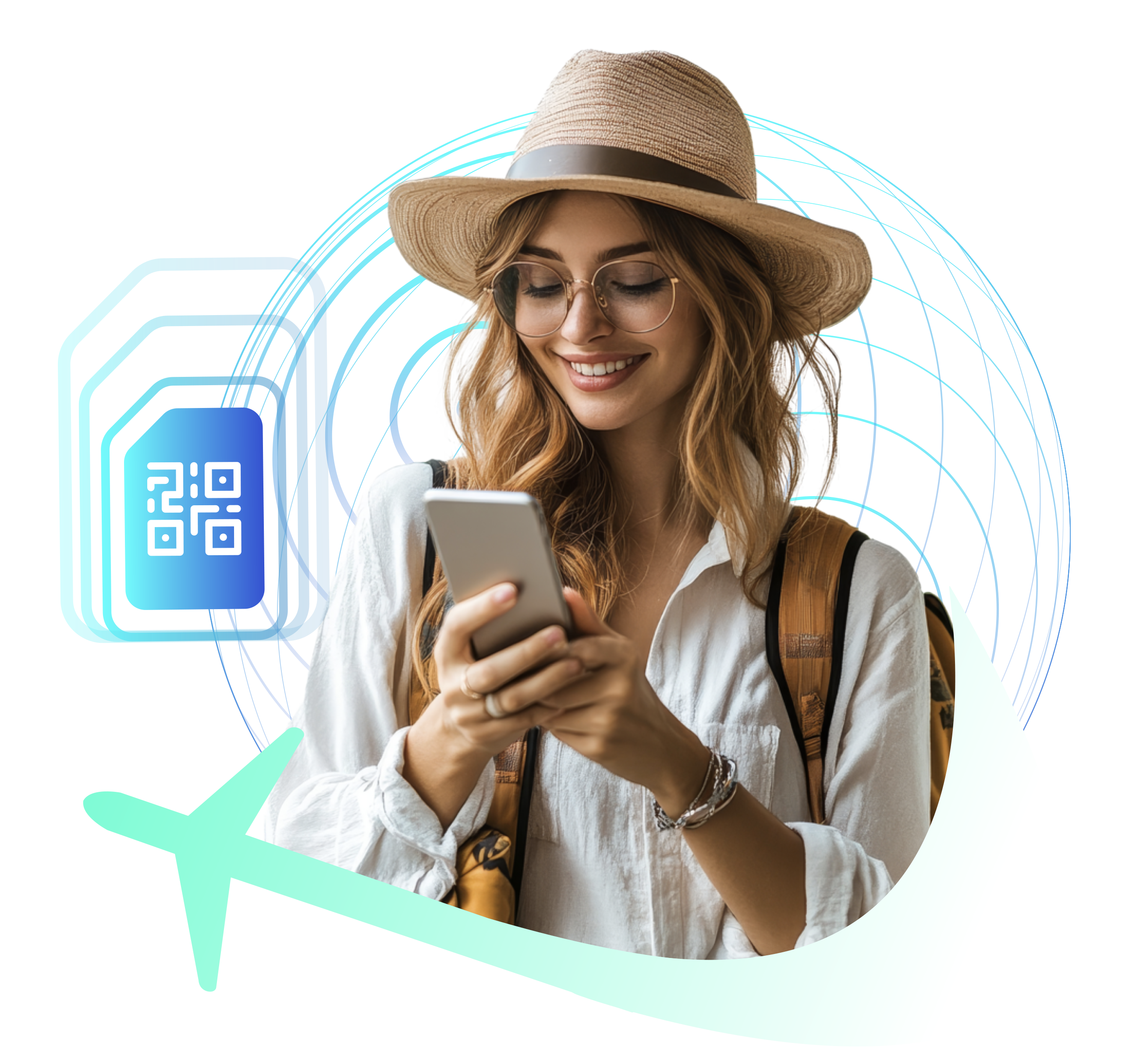 Woman using phone while traveling